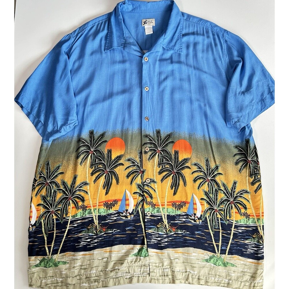 Vintage Cherokee Waikiki Wear Hawaiian Shirt Sunset Palm Tree Mens Size 2XL